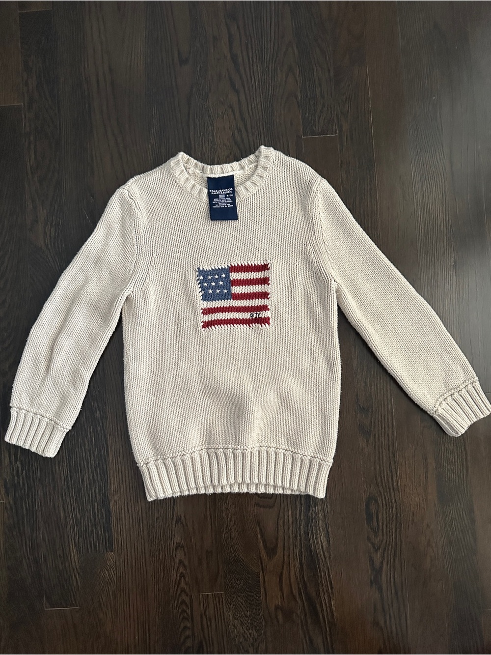 Polo by Ralph Lauren Cream Knit Sweater with American Flag
